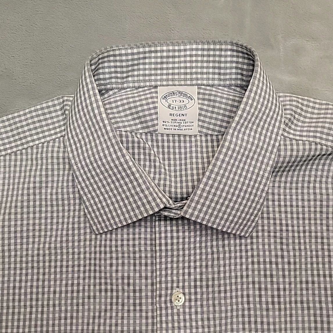 Brooks Brothers Brooks Brothers Shirt Men 33 Black Check Regent No Iron Supima Cotton Stretch Button-Up Long Sleeve 17 in Collar Size US XS / EU 42 / 0 - 2 Thumbnail