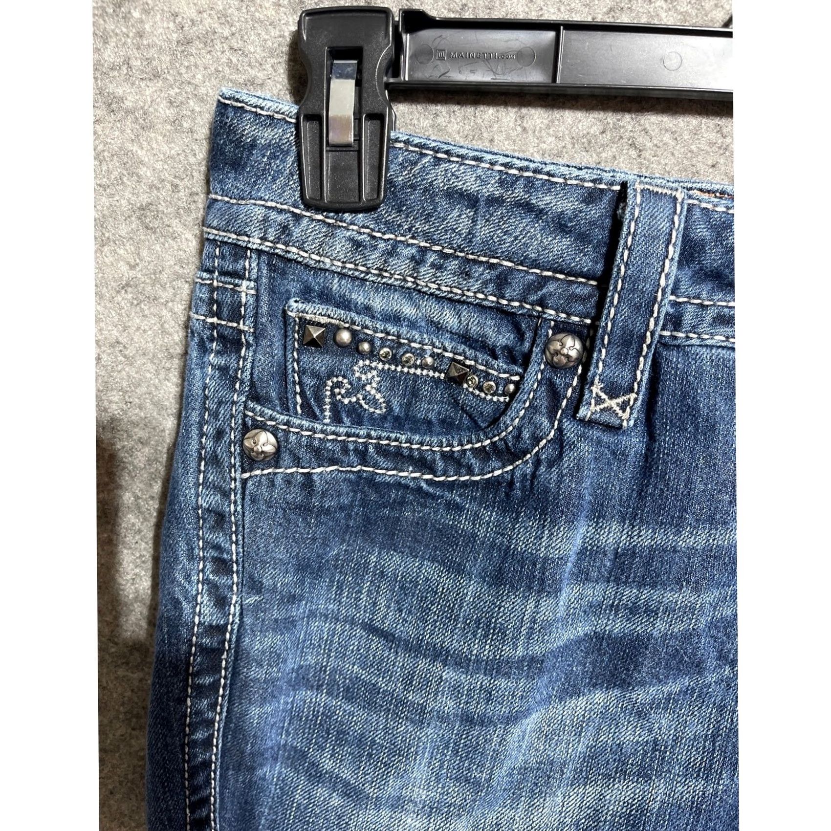 Vintage Rock Revival Jeans 29 Noelle Y2K Western Moto Americana Rockabilly Bootcut Denim 5-Pocket Womens Regular Size 29 Blue Solid Studded Button Zip Size 29" - 2 Thumbnail