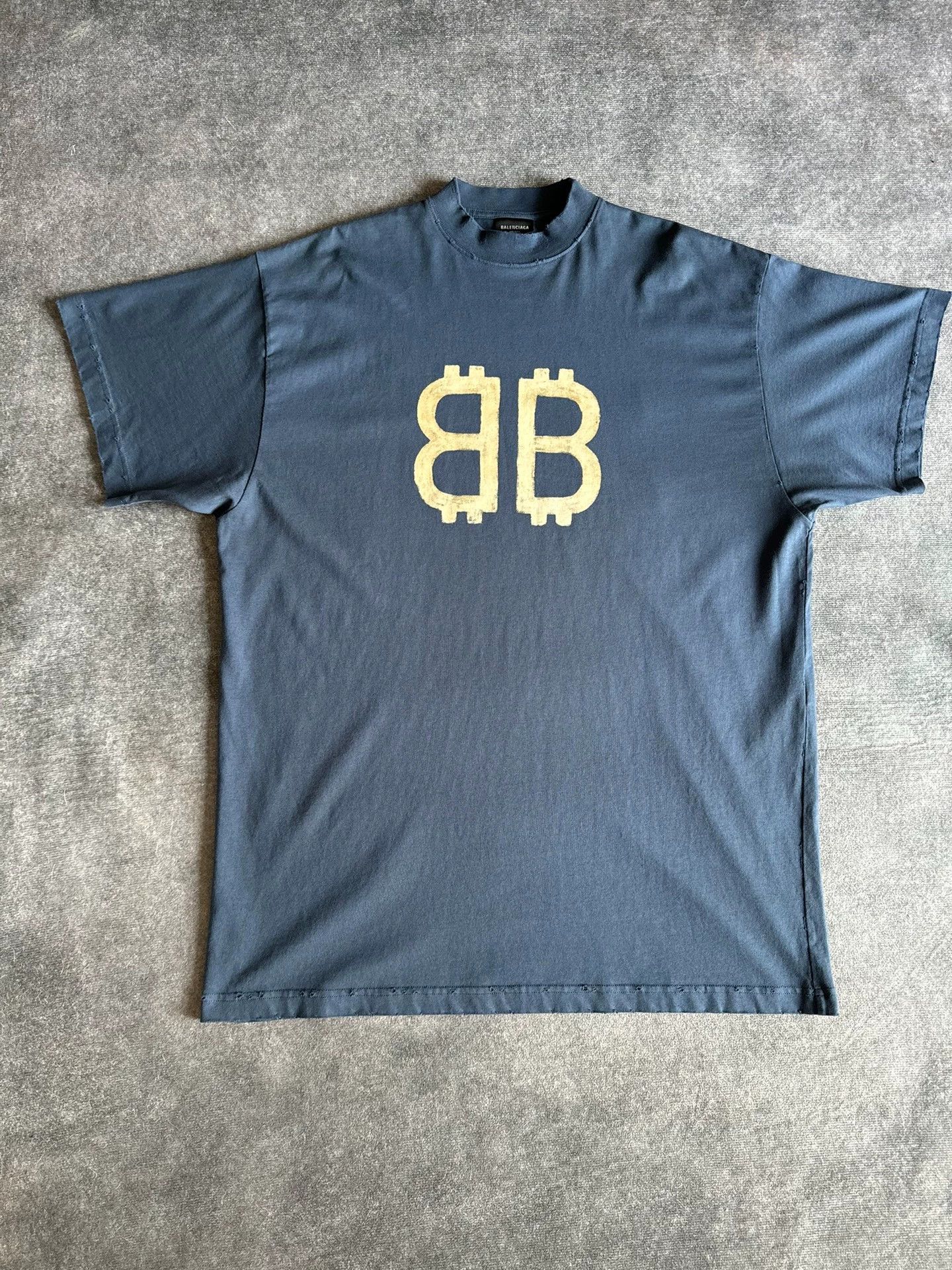 Balenciaga 24fw New Blue Double B Bitcoin Logo Short Sleeve Short Sleeve T  Shirts