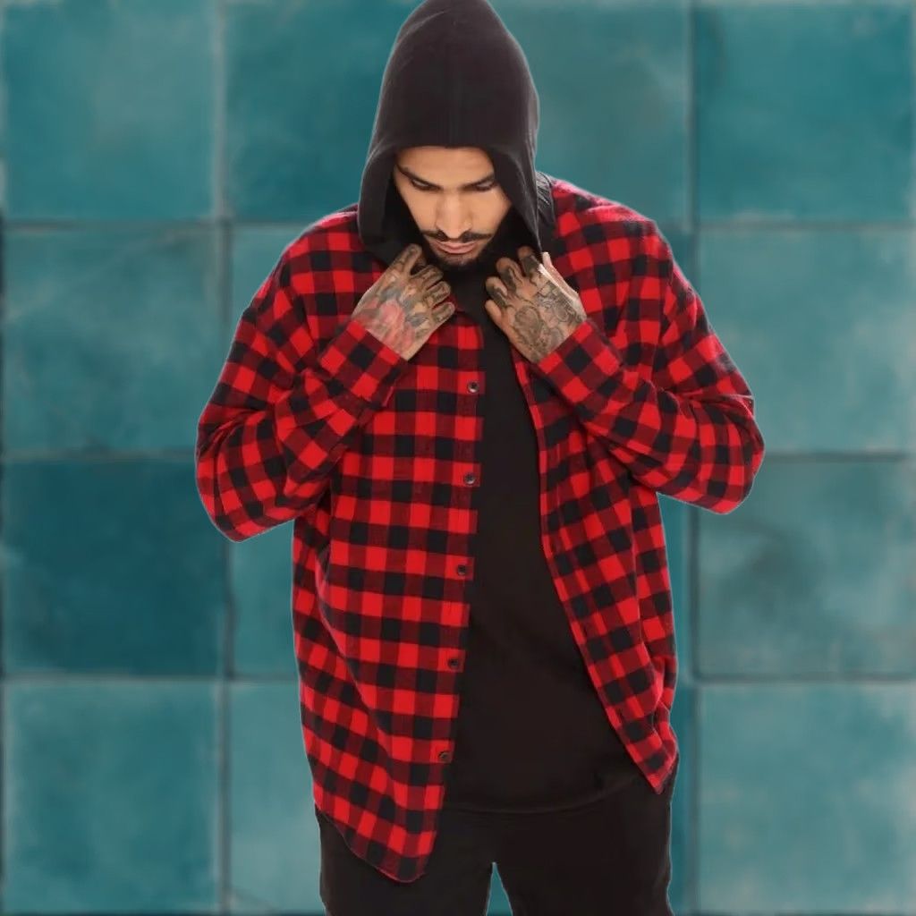 Fashion Nova Fashion Nova Men's Button-Up Plaid Flannel Shirt Hooded Red/Black Sz S Size US S / EU 44-46 / 1 - 1 Thumbnail