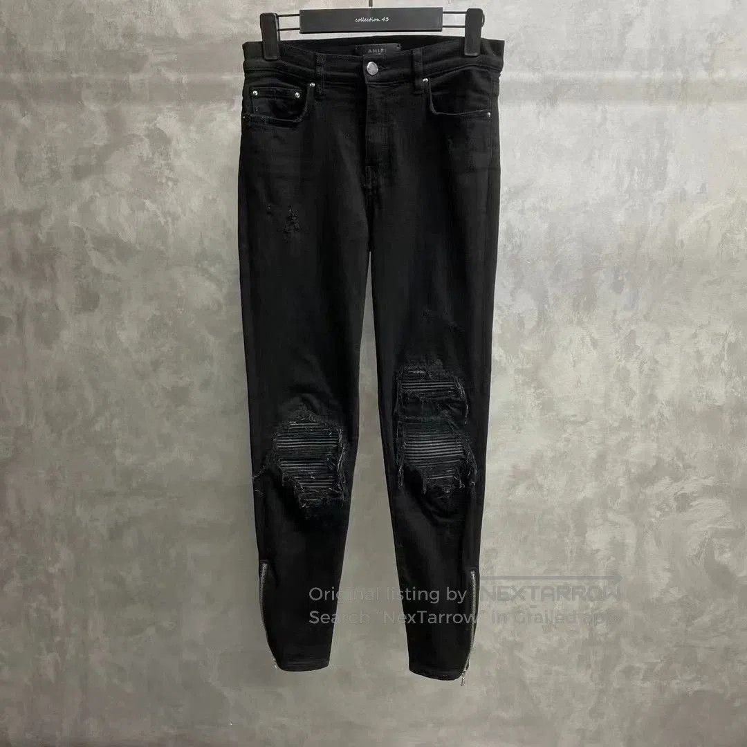 Amiri Amiri Black Leather Patch Zipper Jeans. Size 27" / US 4 / IT 40 - 1 Thumbnail