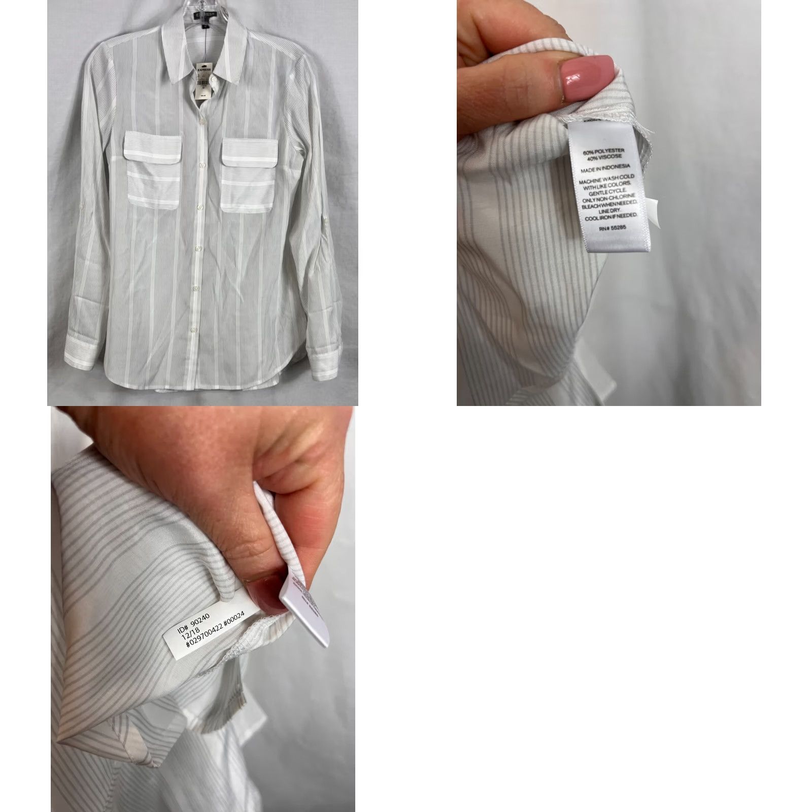 Express Express Womens Button Up Blouse shirt Striped Long sleeve Pockets Dragon stripe XS Size XS / US 0-2 / IT 36-38 - 8 Thumbnail