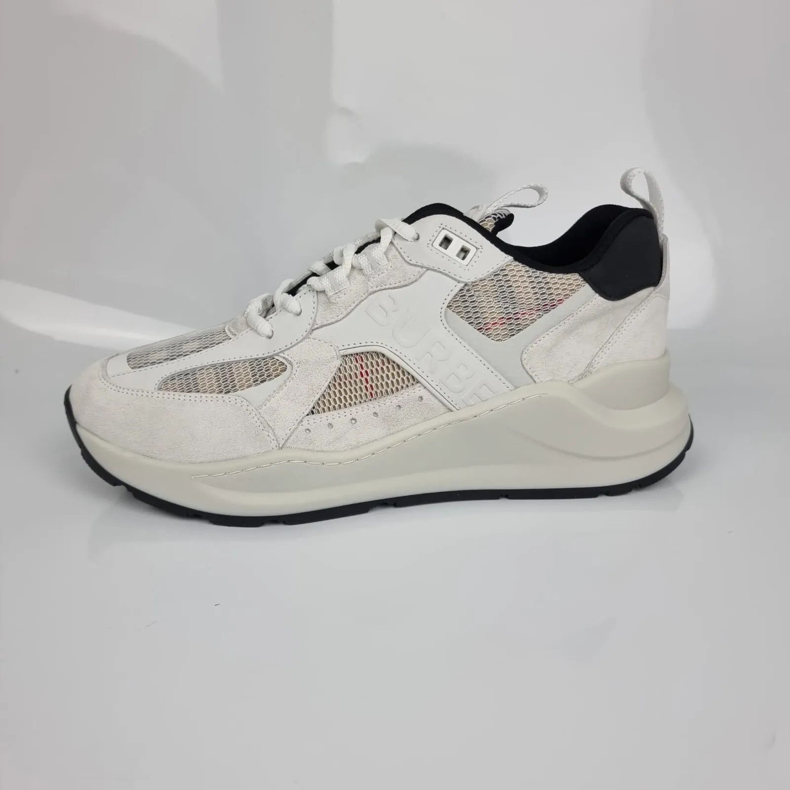 image of Burberry Men's Sean White And Beige Sneakers New (Size 13)