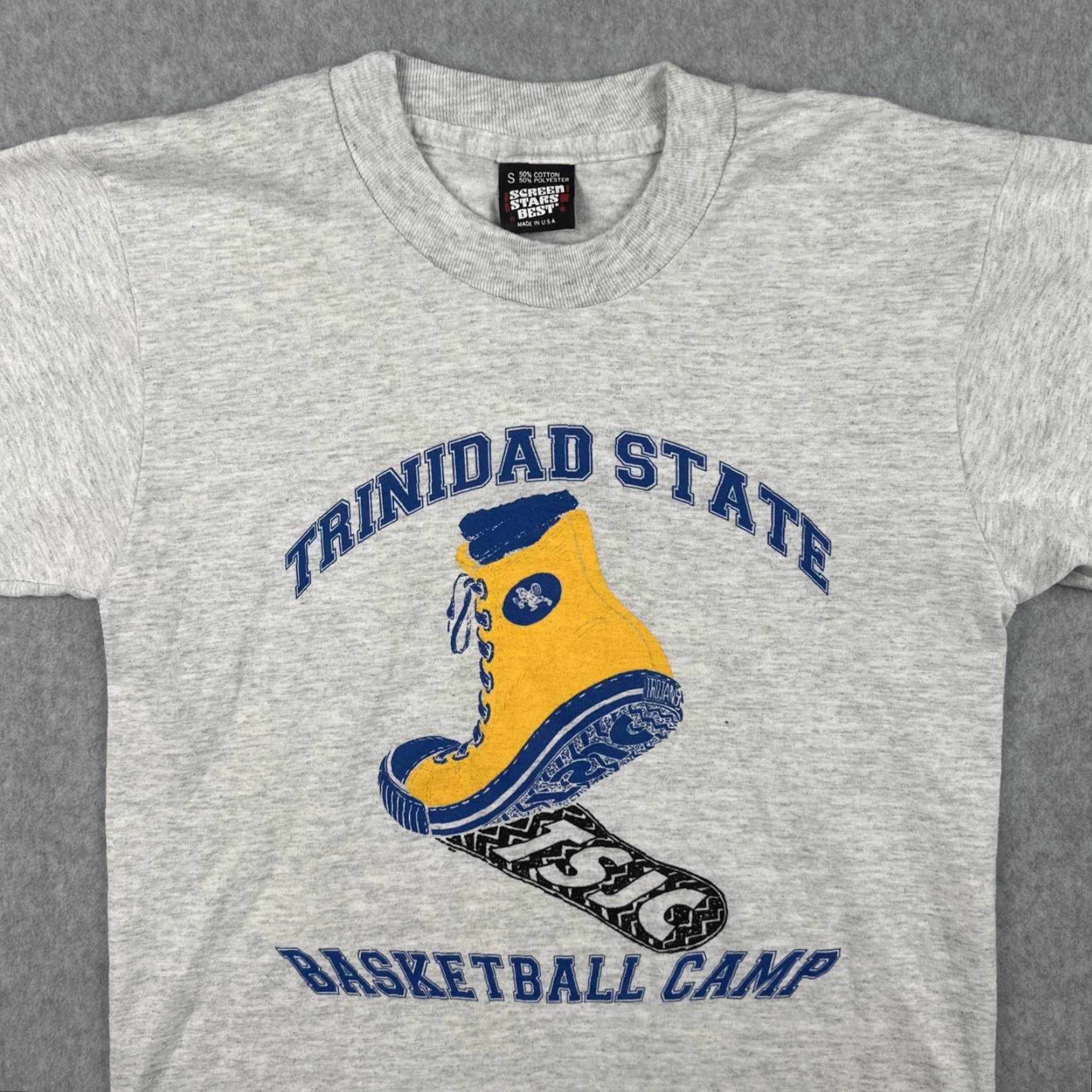 Vintage VINTAGE Screen Stars Best Shirt Gray S Trinidad State Basketball Camp Stars Stitch Graphic Print Crew Neck Short Sleeve Mens Size US S / EU 44-46 / 1 - 5 Thumbnail