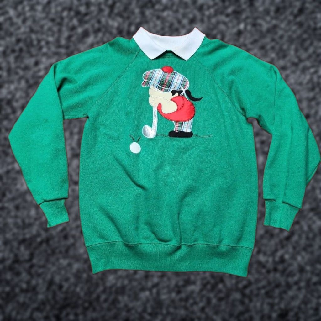 Vintage Vtg 90s Grandma Golf Sweatshirt M Mens Green Crewneck Pullover Distressed Knit Cotton Blend Logo Patches Graphic Print Vintage Theme Golf Size US M / EU 48-50 / 2 - 1 Thumbnail
