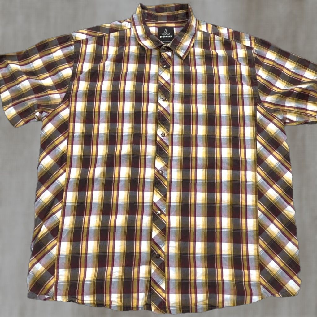 Prana prAna Shirt Men XL Brown Yellow Pearl Button Up Plaid Western Casual Shirt XLL Mens Size US XL / EU 56 / 4 - 1 Thumbnail