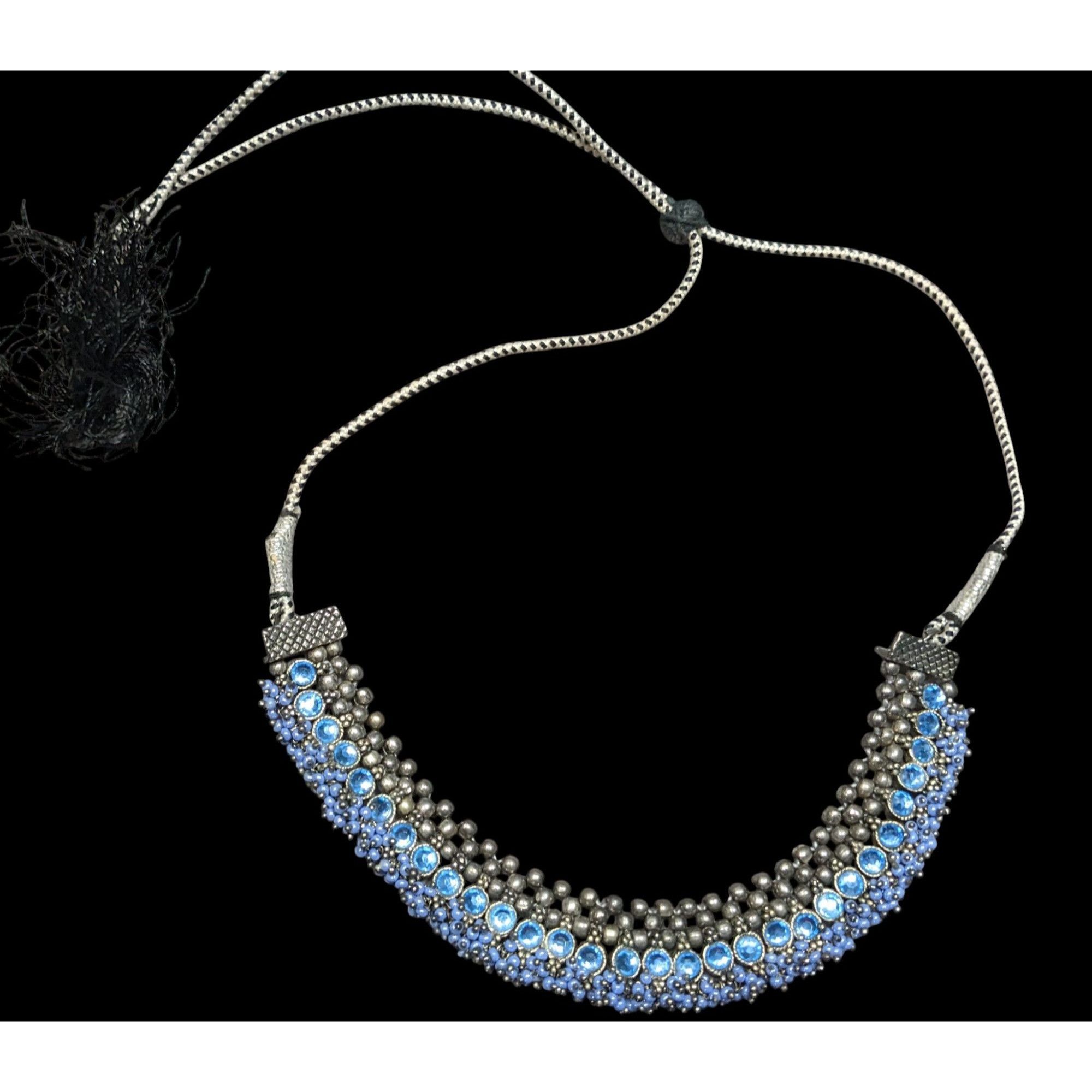 Other Indian Bridal Blue And Silver Tone Rhinestone And Beaded Adj Size ONE SIZE - 1 Thumbnail