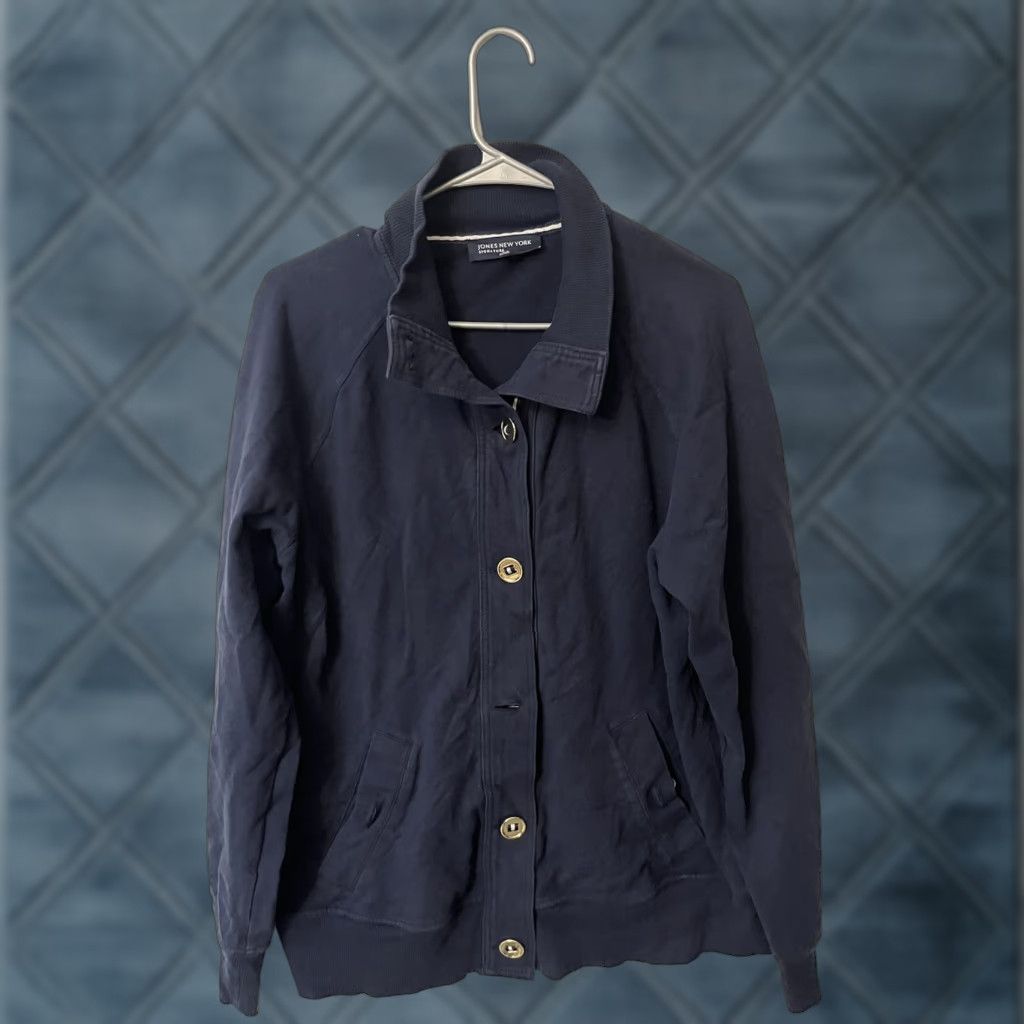 Jones New York Womens JONES NEW YORK Blazer Jacket Top Blouse Lightweight Blue Large Button-Up Size L / US 10 / IT 46 - 1 Thumbnail