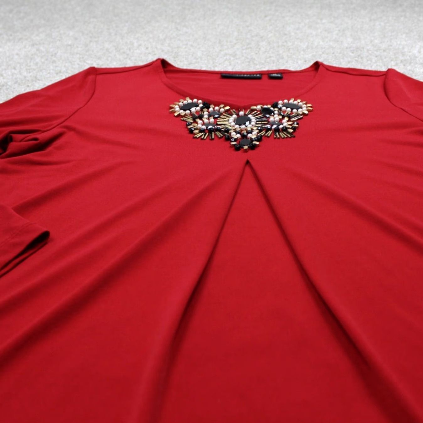 Vintage Susan Graver Artisan Shirt Womens XS Red Embellished Polyester L/S Shirt Size XS / US 0-2 / IT 36-38 - 4 Thumbnail