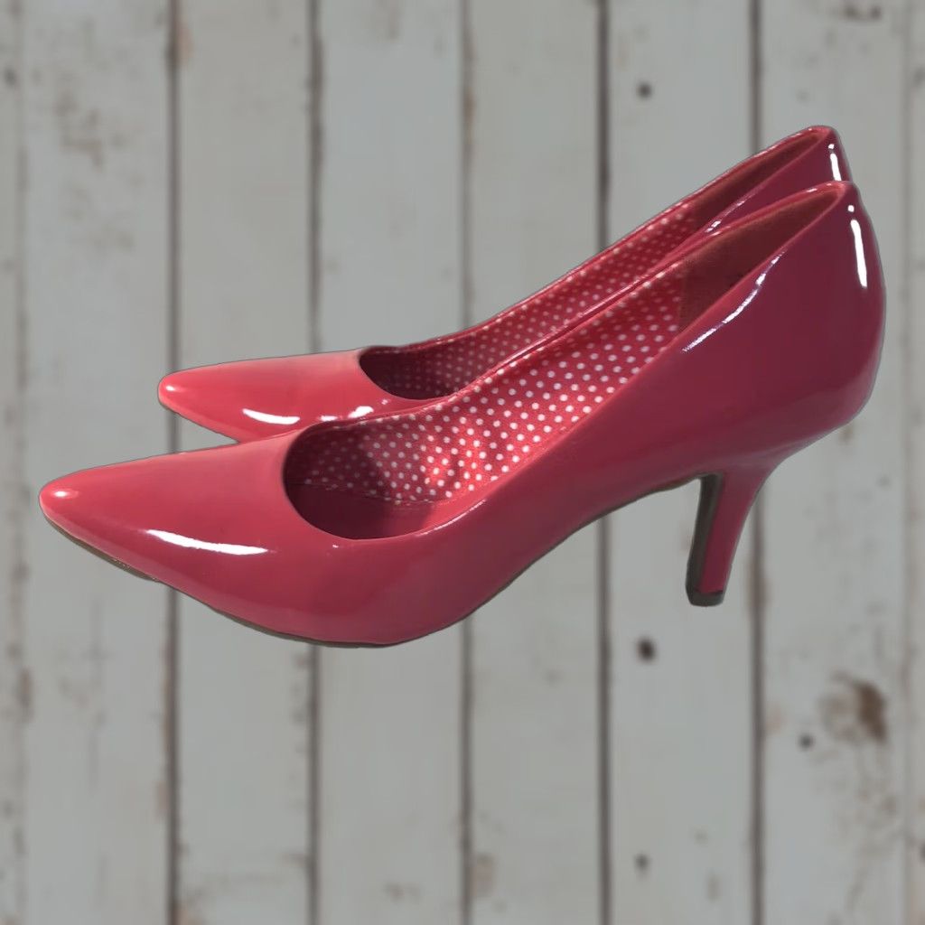 Vintage Maurices Hot Pink Faux Patent Leather Heel Shoes 3In Pointed Toe Womens Size 7.5