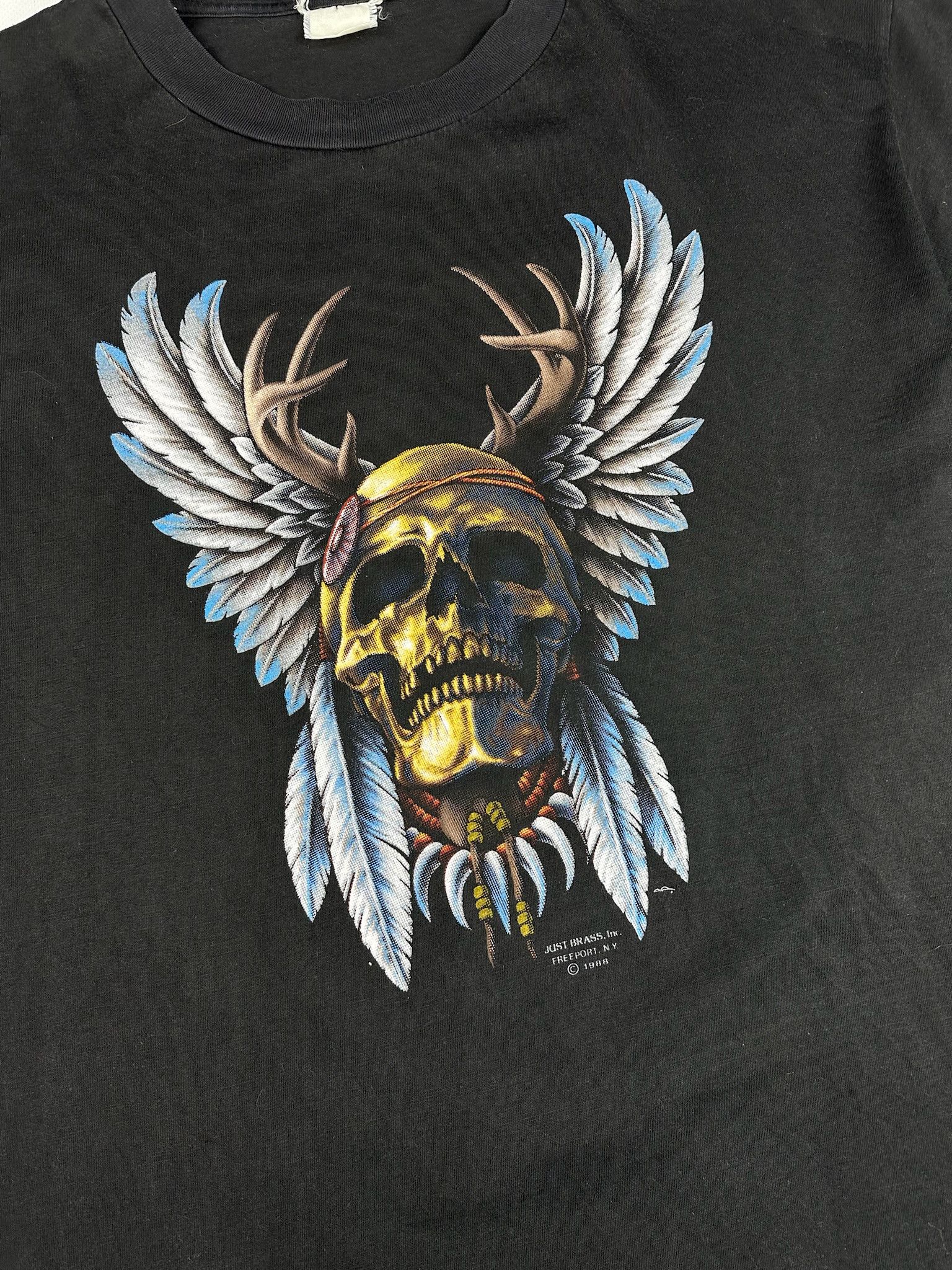 Vintage Vintage 1988 TShirt 3D Emblem just brass skull native Size US XL / EU 56 / 4 - 2 Thumbnail