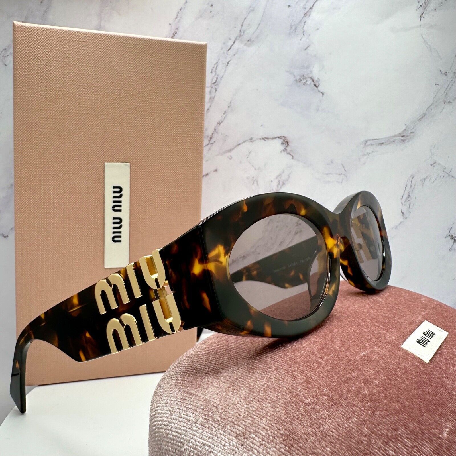 Miu Miu New MIU MIU Sunglasses Brown Tortoise Shell Oval Gold Logo Size ONE SIZE - 21 Thumbnail