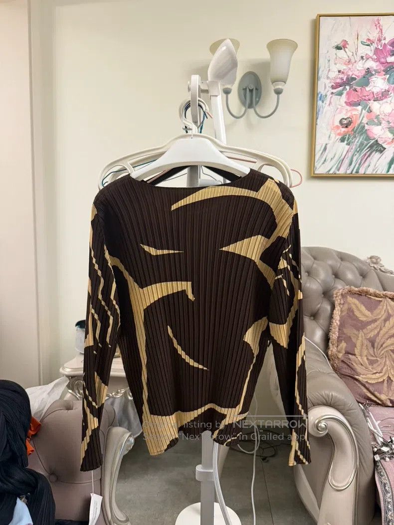 Issey Miyake Issey Miyake Vertical Striped Coffee Pattern Blouse Size M / US 6-8 / IT 42-44 - 6 Thumbnail