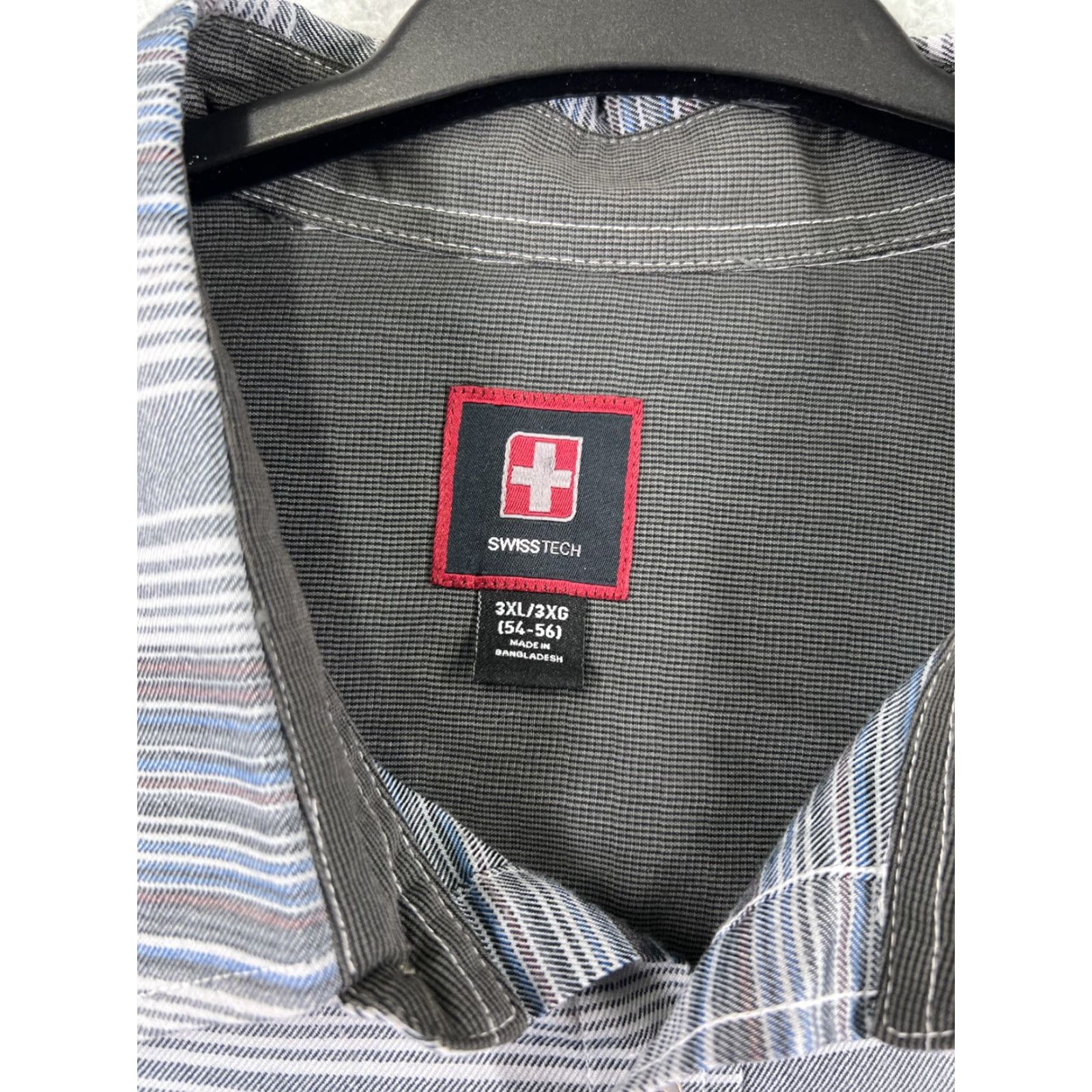 Vintage Swiss+Tech Shirt Men 3XL Gray Striped Long Sleeve Button Up Polyester Blend Size US XXL / EU 58 / 5 - 3 Thumbnail