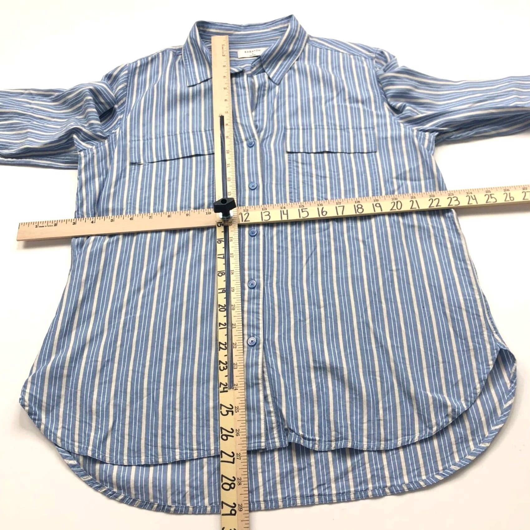 Vintage Babaton Shirt Tunic Long Sleeve Striped Button-Up Lyocell Tencel Blue M Women Adult Regular Casual Vintage No Size M / US 6-8 / IT 42-44 - 4 Thumbnail