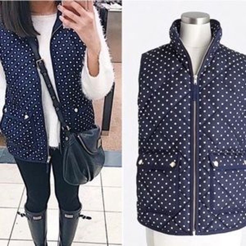 J.Crew J. Crew Polka Dot Quilted Puffer Vest Full zip up Pockets S Size S / US 4 / IT 40 - 1 Thumbnail