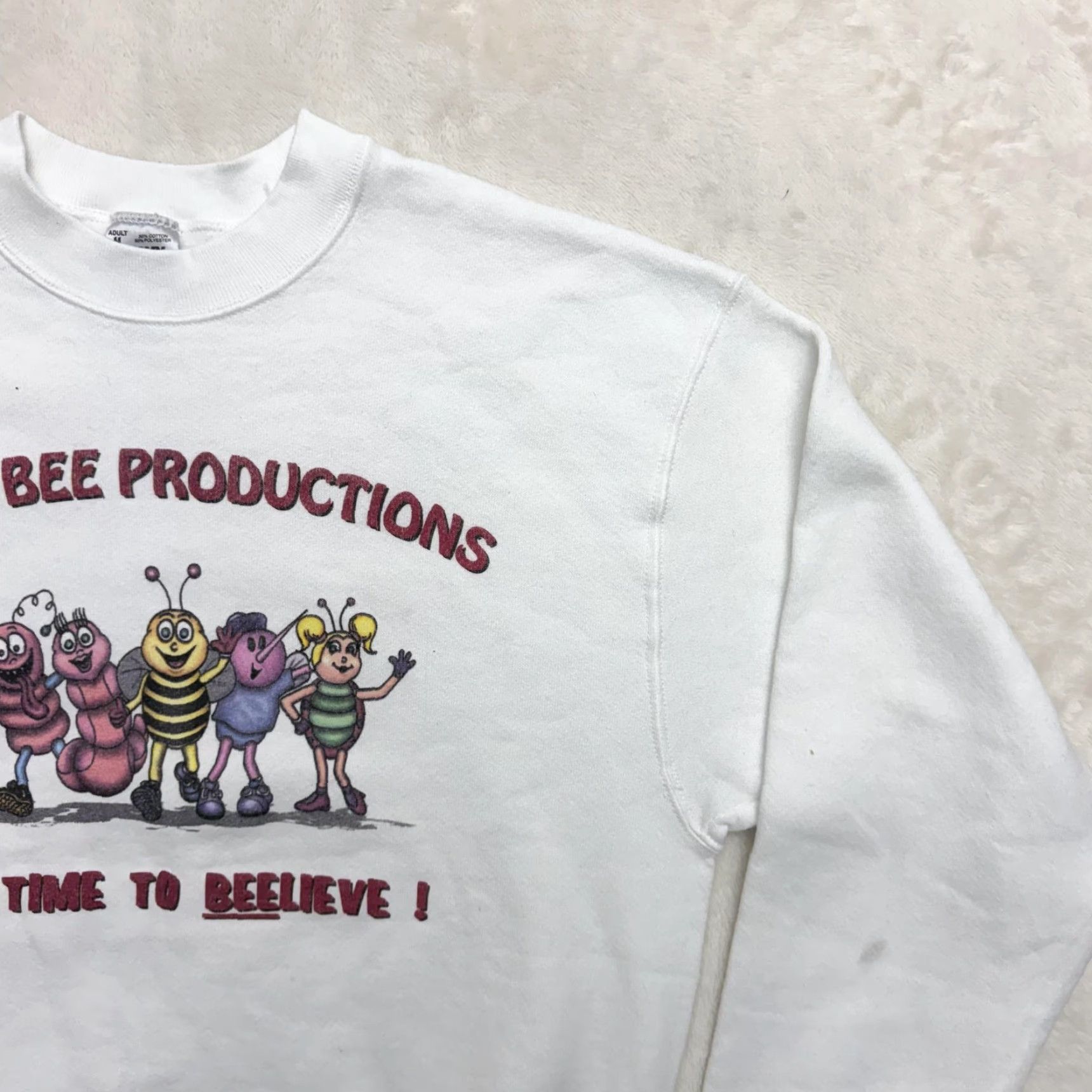 Fruit Of The Loom VINTAGE Billy Bee Productions Sweatshirt Mens M White Cartoon Graphic 90s Size US M / EU 48-50 / 2 - 4 Thumbnail