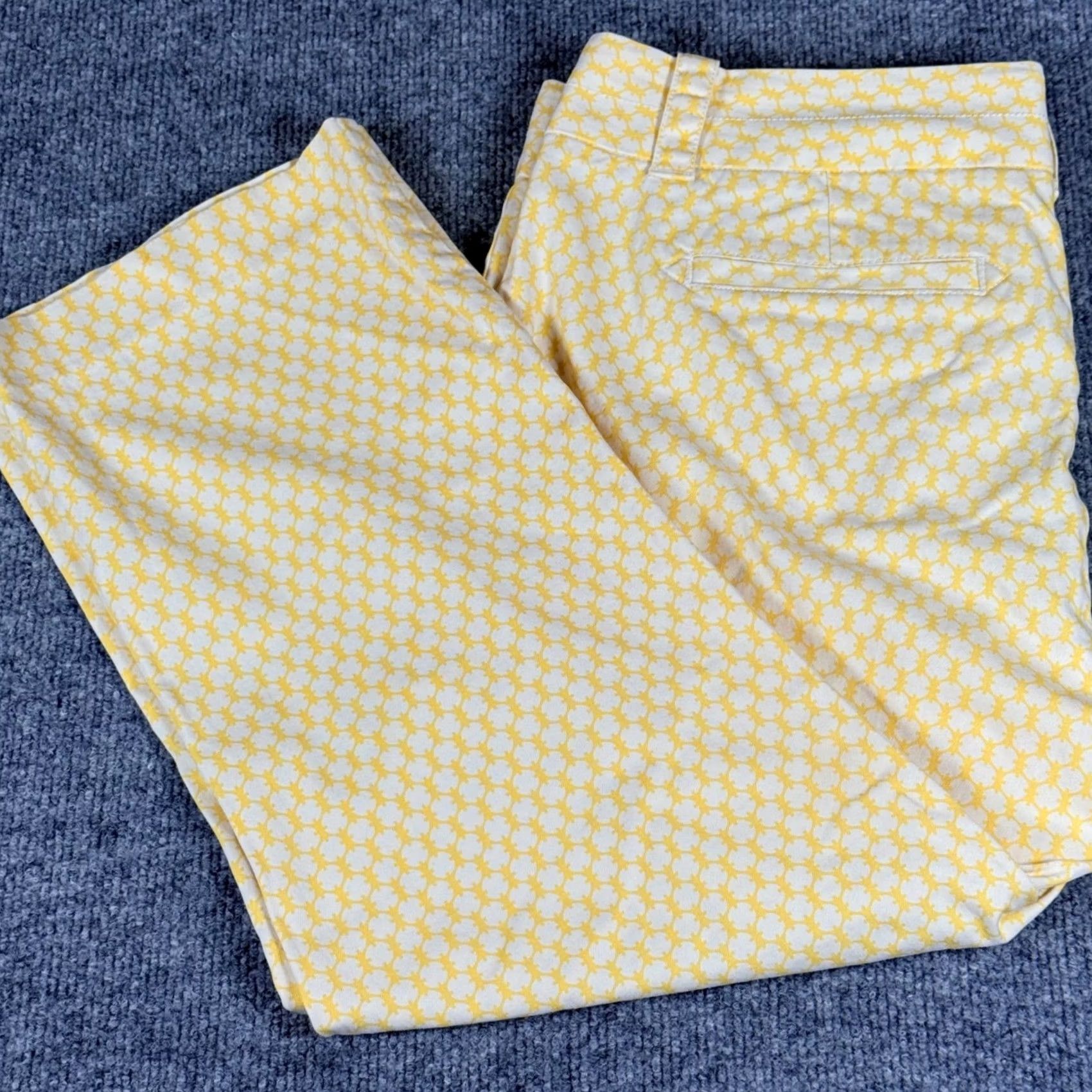 J.Crew J.Crew City Fit Cropped Pants Yellow Patterned Women Size 12 Stretch Twill Geometric Pockets Casual Business Size 34" / US 12 / IT 48 - 2 Thumbnail