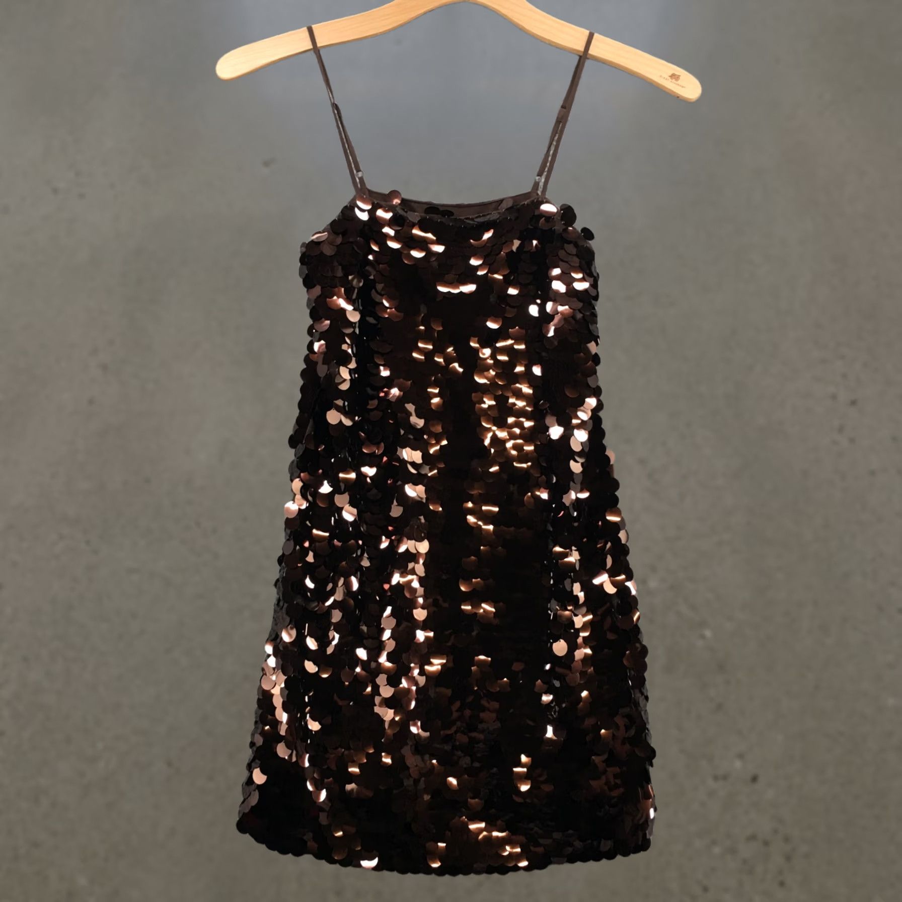 Vintage A New Day Mini Shift Party Dress Womens Small Brown Sequin Strappy Sleeve NEW Size S / US 4 / IT 40 - 1 Thumbnail