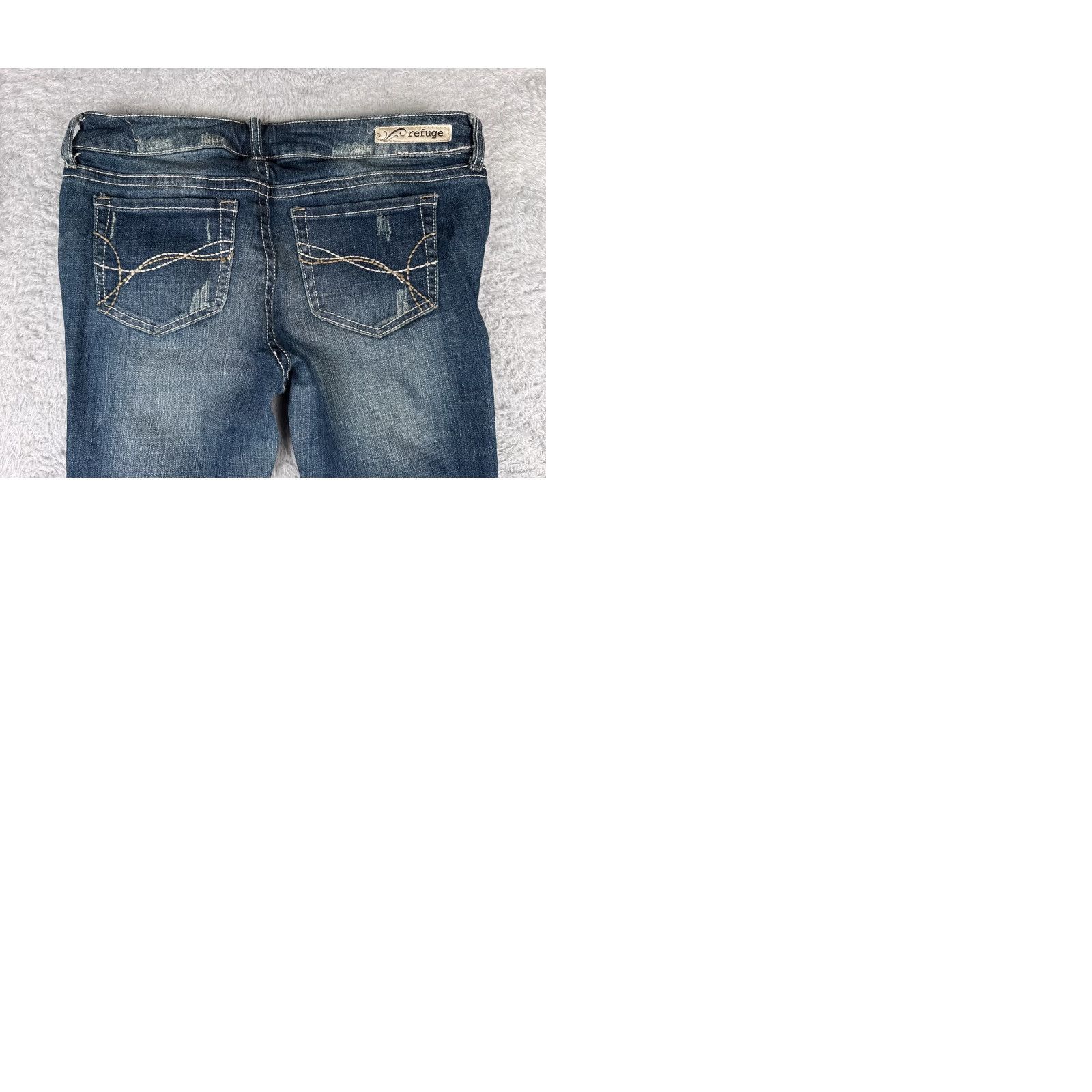 Vintage Refuge Jeans Women Bootcut Jeans 10 Blue Denim Distressed Stretch 31x28 Regular 5-Pocket Solid Cotton Blend Blue Womens Jeans Size 32" / US 10 / IT 46 - 10 Thumbnail