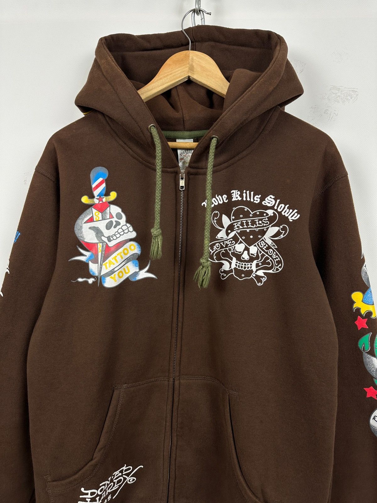 Ed Hardy Vintage Ed Hardy Rhinestones Skull Zip Up Brown Hoodie Size US M / EU 48-50 / 2 - 3 Thumbnail