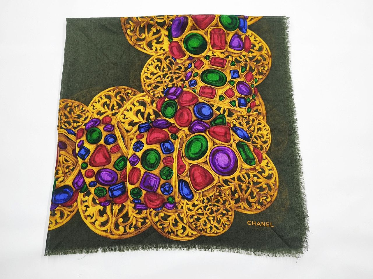 Chanel authentic CHANEL green gemstones cashmere silk square scarf Size ONE SIZE - 4 Thumbnail