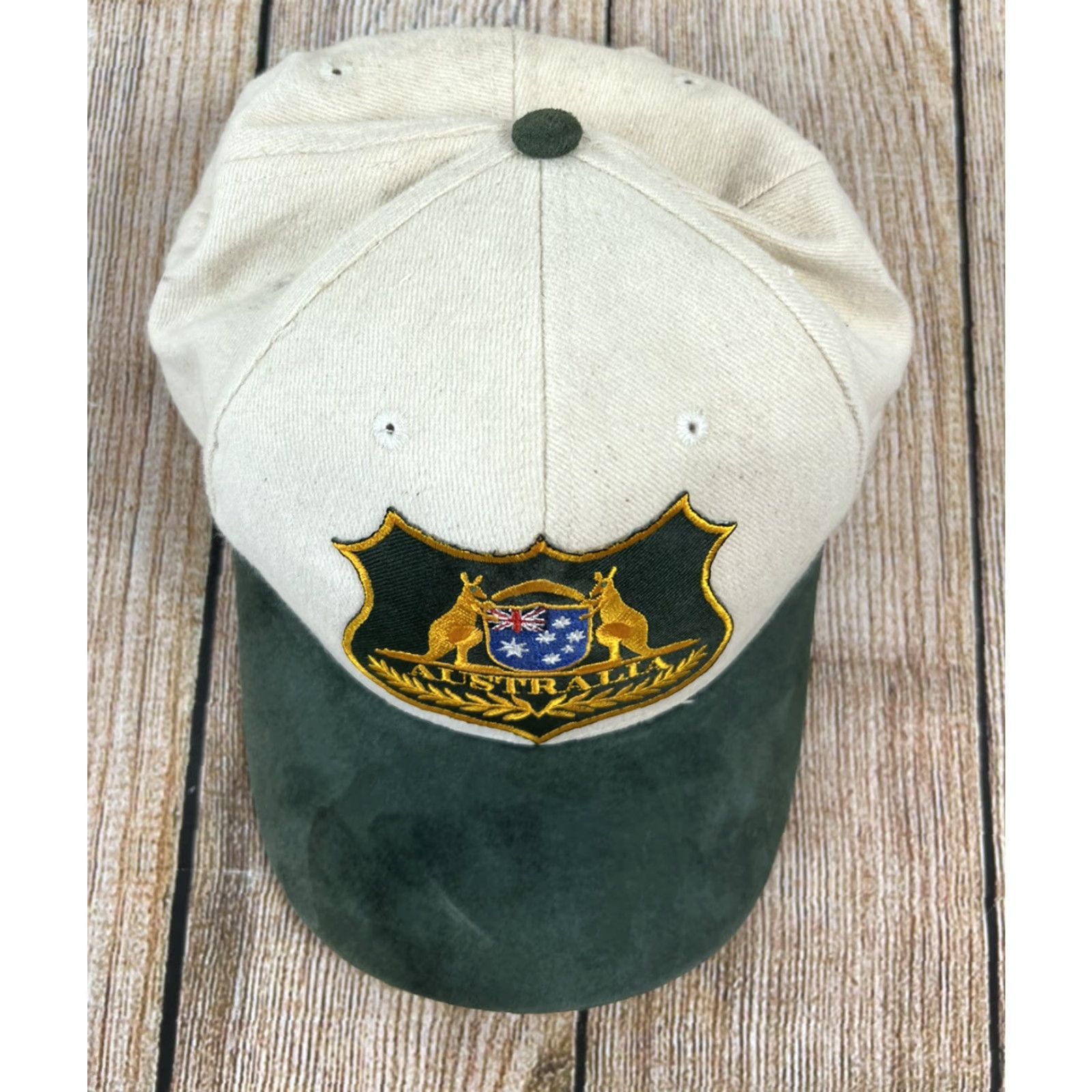 Vintage HaT Australia Tan Green Suede Brim Hat Adjustable Strap Baseball Cap Suede Green Adjustable Men Boys Mens Hat Cap Size ONE SIZE - 3 Thumbnail
