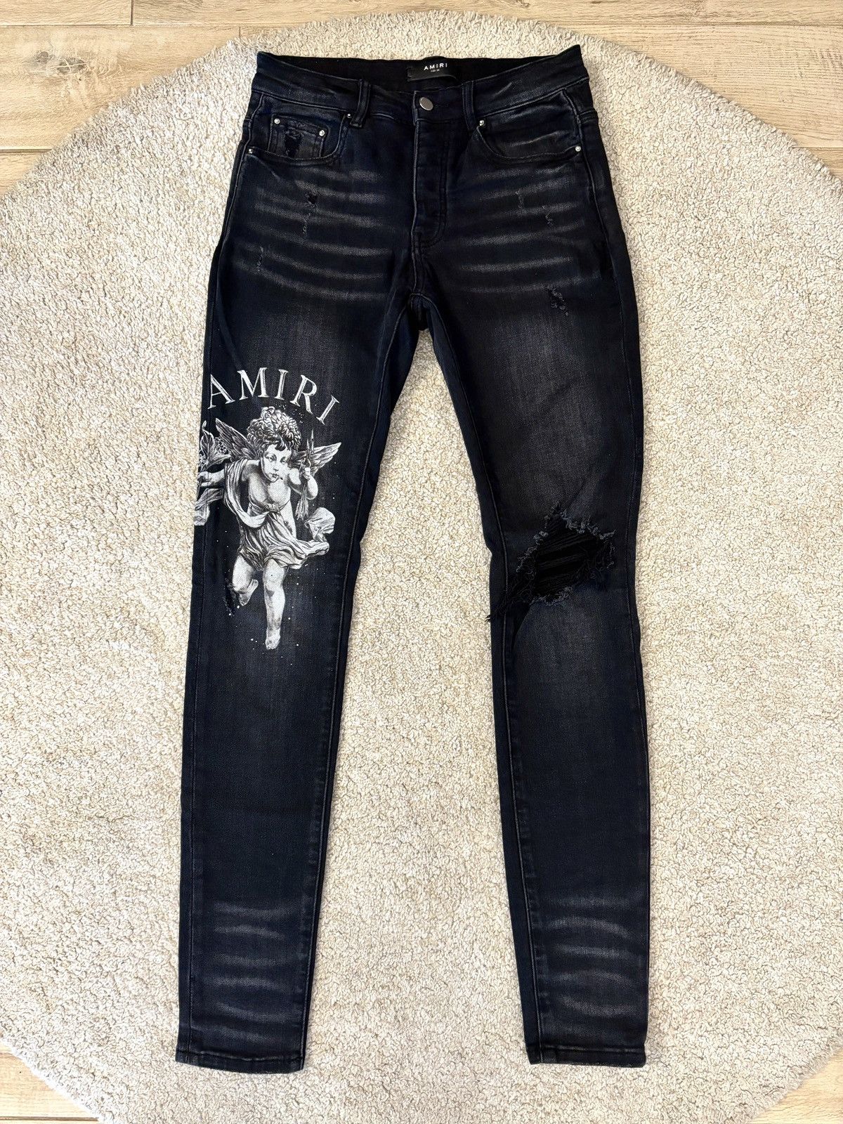 Amiri Amiri Cherub Print Jeans in Aged Black | Grailed
