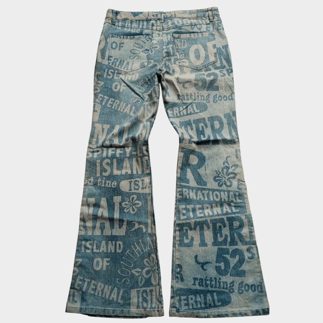 If Six Was Nine × Le Grande Bleu (L.G.B.) × Tornado Mart Jouer Aux echecs printed flare jean Size US 32 / EU 48 - 2 Thumbnail