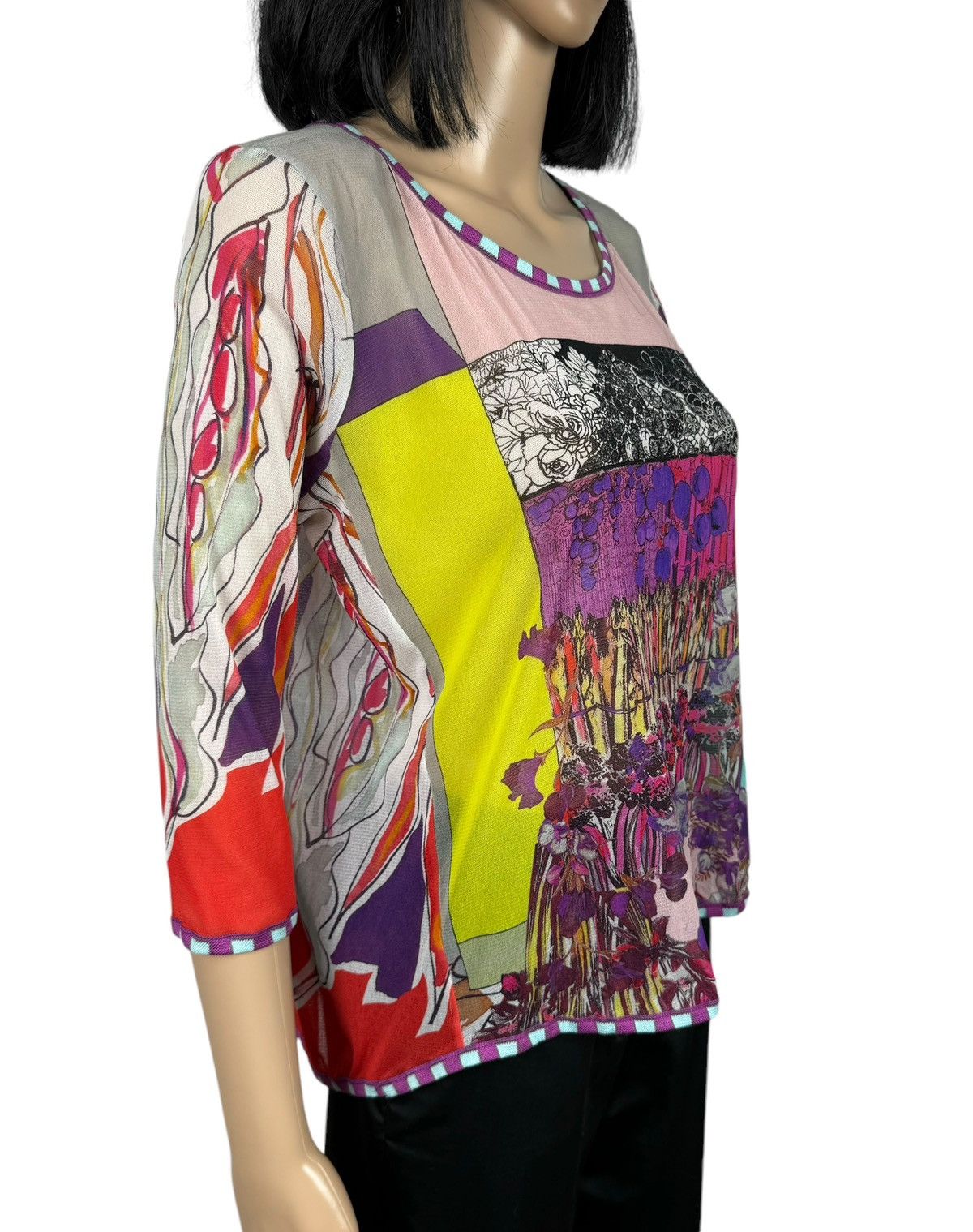 Designer Save The Queen Printed Nylon Blouse Mesh Trim size S Size S / US 4 / IT 40 - 3 Thumbnail