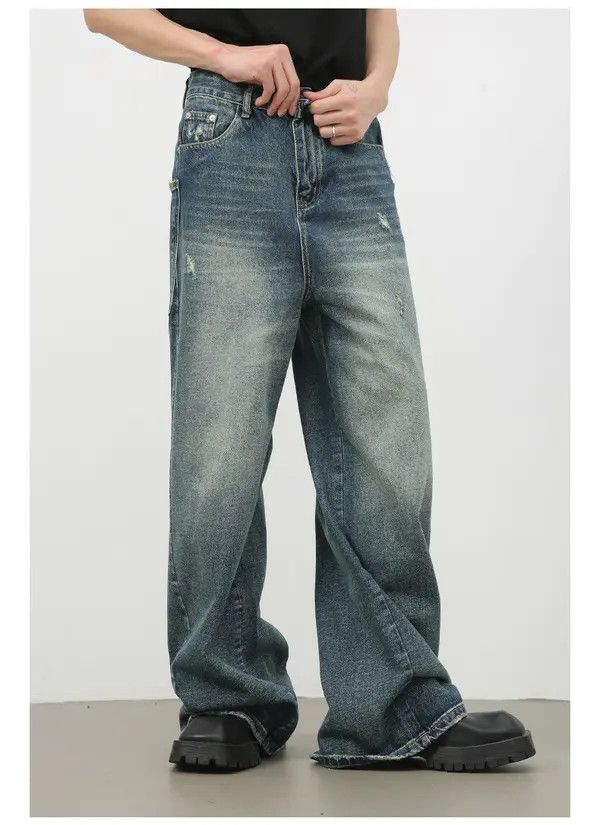 Japanese Brand Asa Loose Washed American Straight-Leg Large Pocket Jeans Size US 32 / EU 48 - 2 Thumbnail