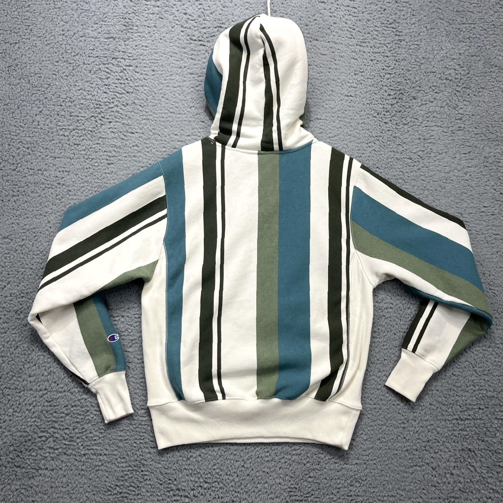 Champion Champion Reverse Weave Hoodie Mens Small Green Striped Pullover Heavyweight Size US S / EU 44-46 / 1 - 5 Thumbnail