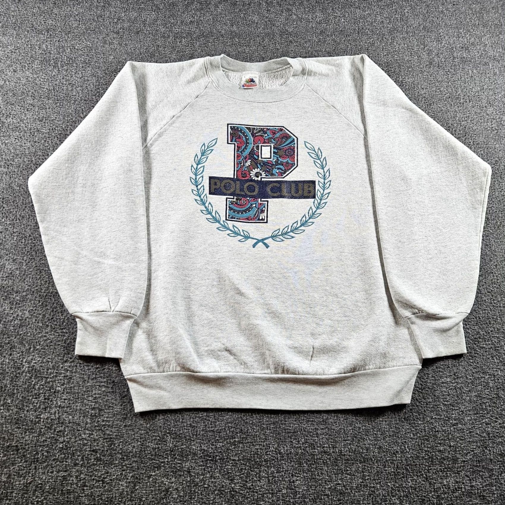 Fruit Of The Loom VINTAGE Fruit of the Loom Sweatshirt Graphic 90s Large Gray Mens Crew Neck Long Sleeve Fleece Cotton Polyester Pullover Logo Sports Size US L / EU 52-54 / 3 - 2 Thumbnail