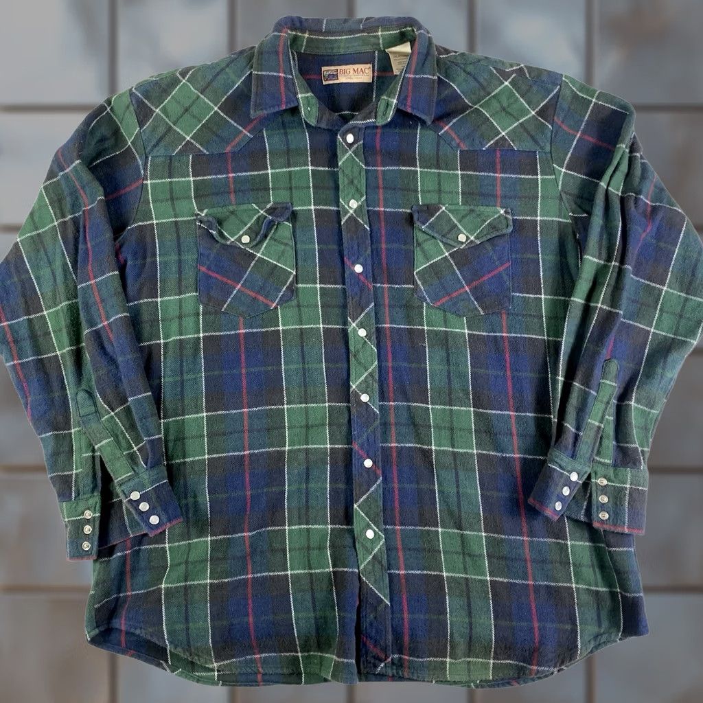 Vintage VINTAGE Big Mac Chamois Heavy Plaid Flannel Shirt Mens 2XL Green Pearl Snap Shirt Mens Size US XXL / EU 58 / 5 - 1 Thumbnail