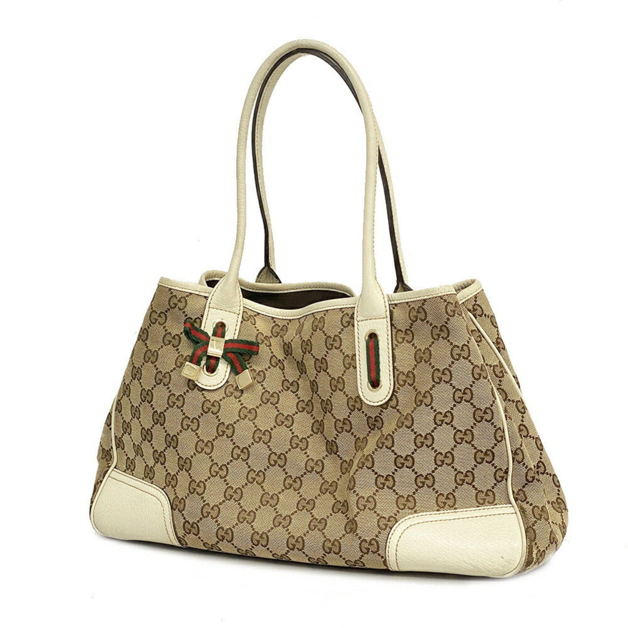image of Gucci Tote Bag GG Canvas Sherry Line 163805 Ivory Beige Champagne Ladies in White, Women's