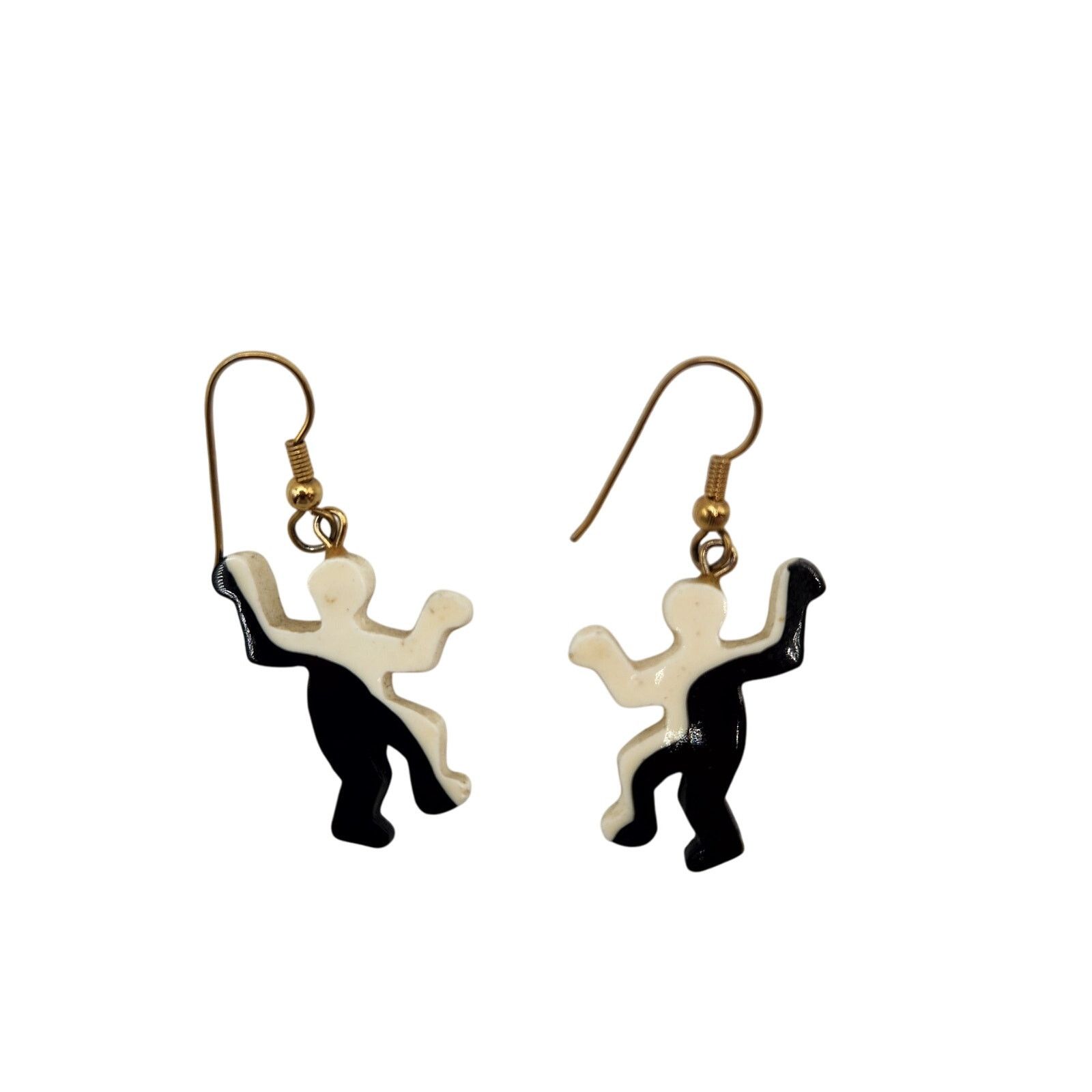 Other Black and White Abstract Figure Earrings Hook Dangle 2" Size ONE SIZE - 1 Thumbnail