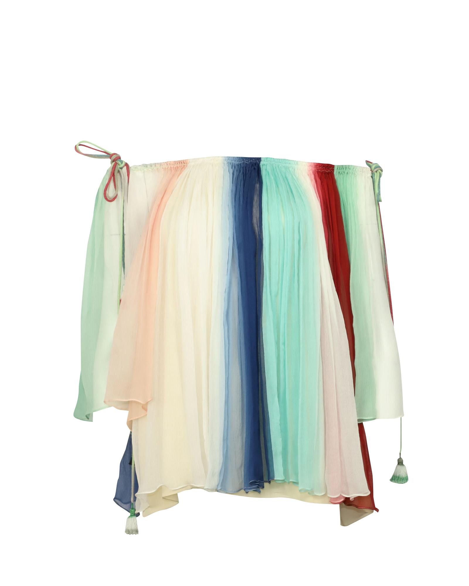 image of Chloe Off-The-Shoulder Rainbow Silk Blouse, Women's (Size Medium)