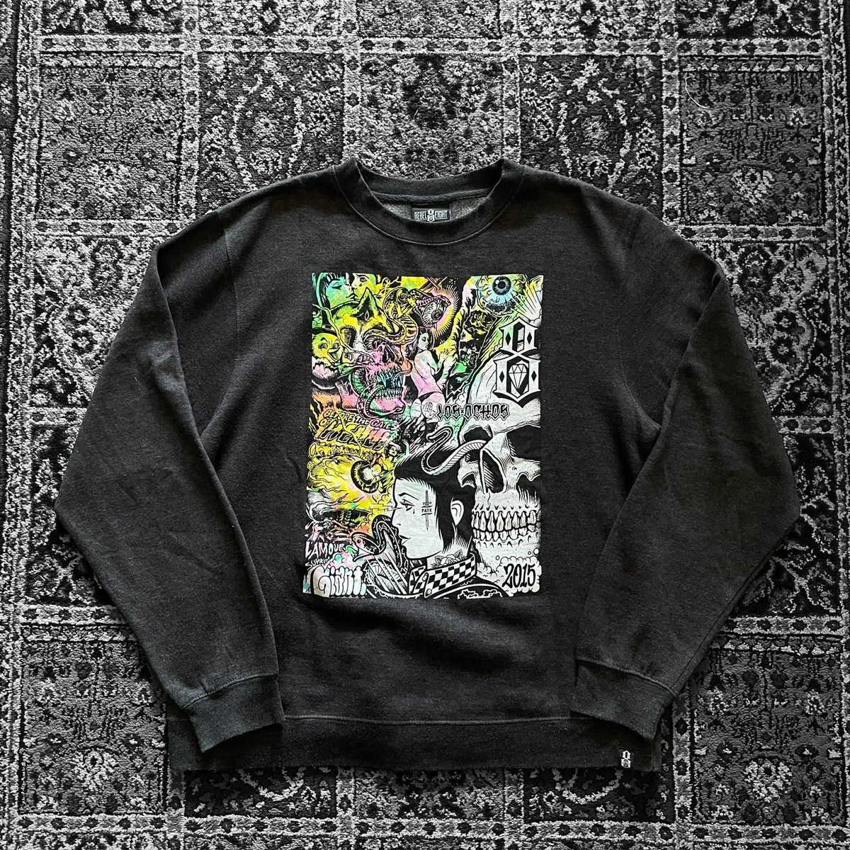image of Rebel Eight X Mishka Nyc Gates Of Hell Crewneck in Dark Grey, Men's (Size Medium)