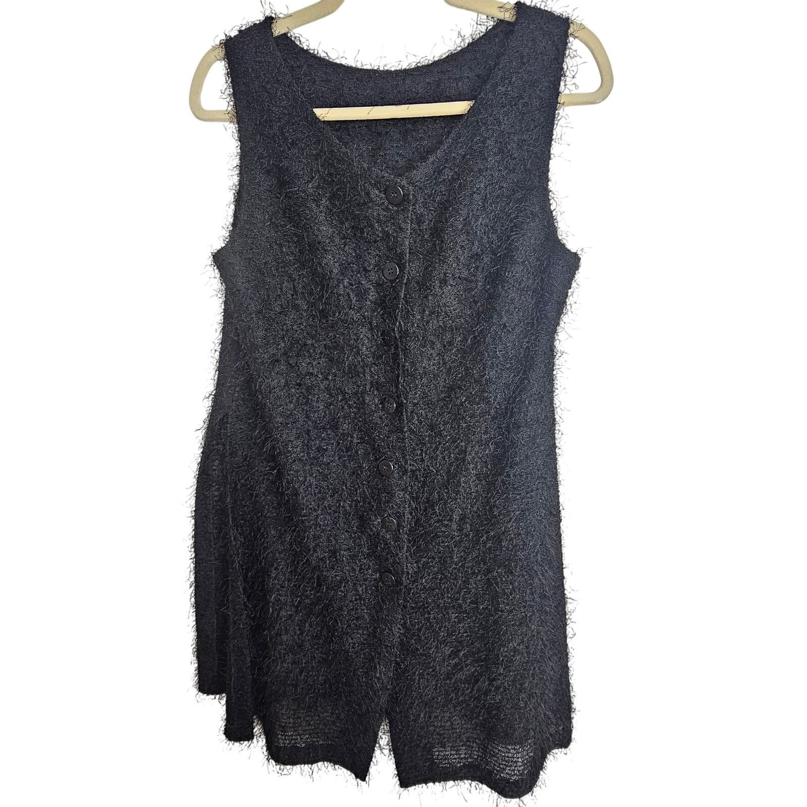 HARAGO VTG Harari Silk Blouse S Black Eyelash Sleeveless Whimsygoth Size S / US 4 / IT 40 - 1 Thumbnail