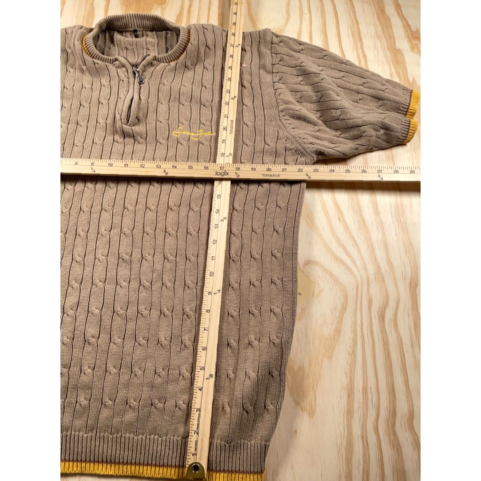 Sean John Sean John Men’s Short Sleeve Cable Knit Sweater 1/4 Zip Fall Winter Casual Hip Hop Large Brown Size US L / EU 52-54 / 3 - 6 Thumbnail