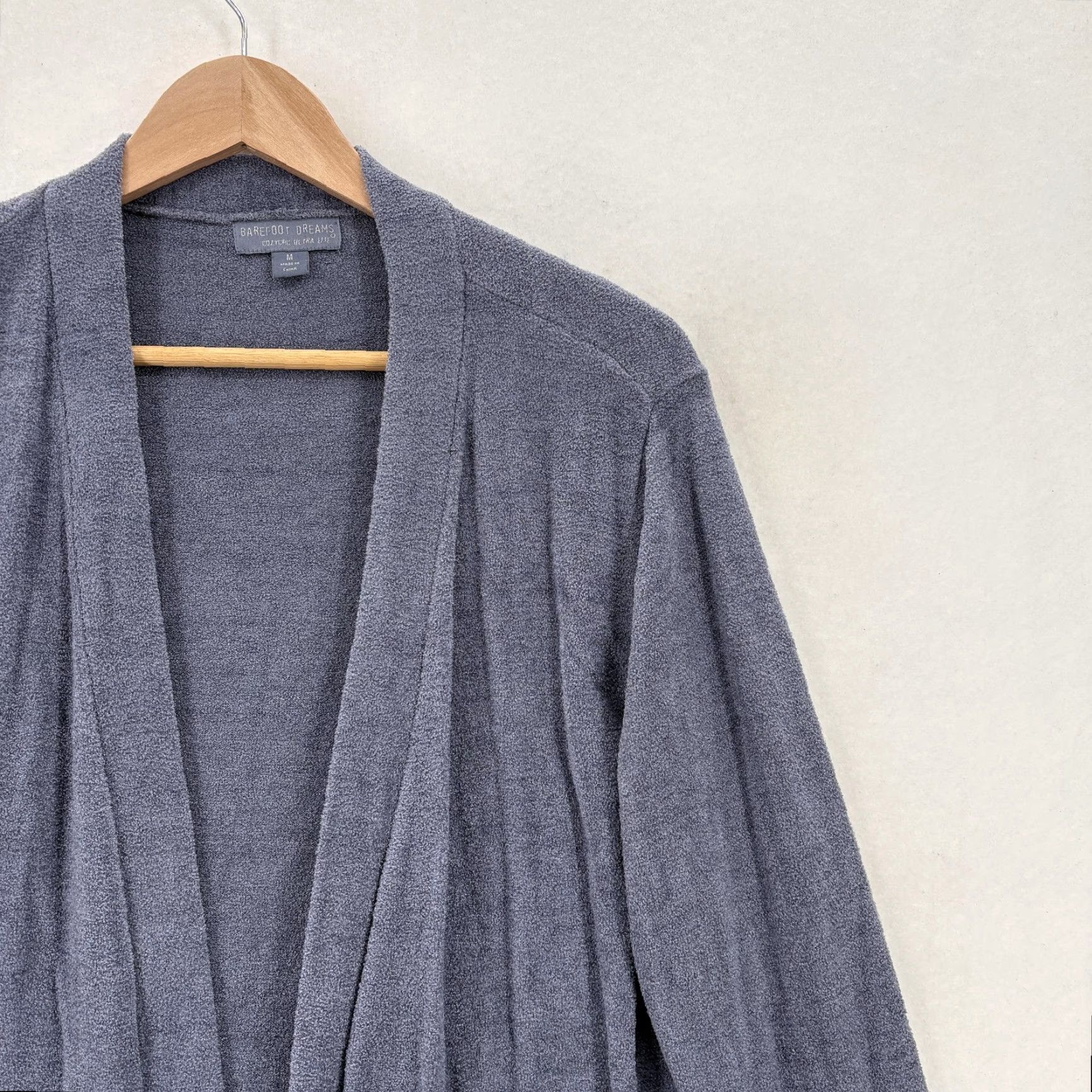 Vintage Barefoot Dreams Sweater Cardigan Women's Medium Gray Cozychic Ultra Lite Lightweight Open Front Pockets Belted V-Neck Size M / US 6-8 / IT 42-44 - 2 Thumbnail
