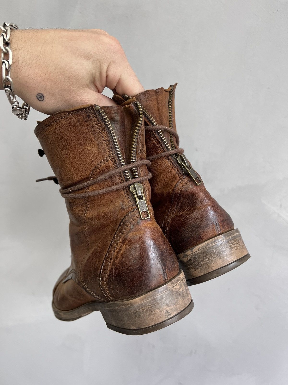 14th Addiction × A.S.98 AVANTgarde western brown leather high moto boots guidi style Size US 7.5 / EU 40-41 - 13 Thumbnail