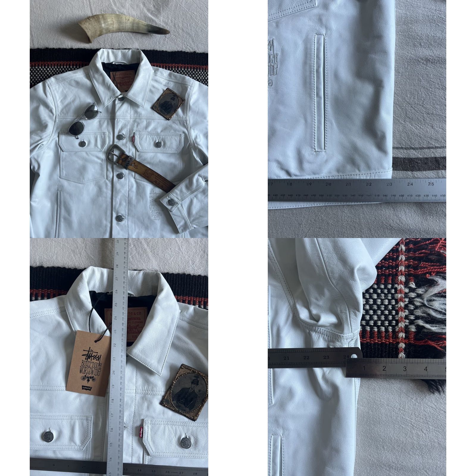 Levi's VINTAGE Stussy Levi’s Leather Jacket L Made Italy 2024 Trucker White Rare Collaboration Size US L / EU 52-54 / 3 - 9 Thumbnail