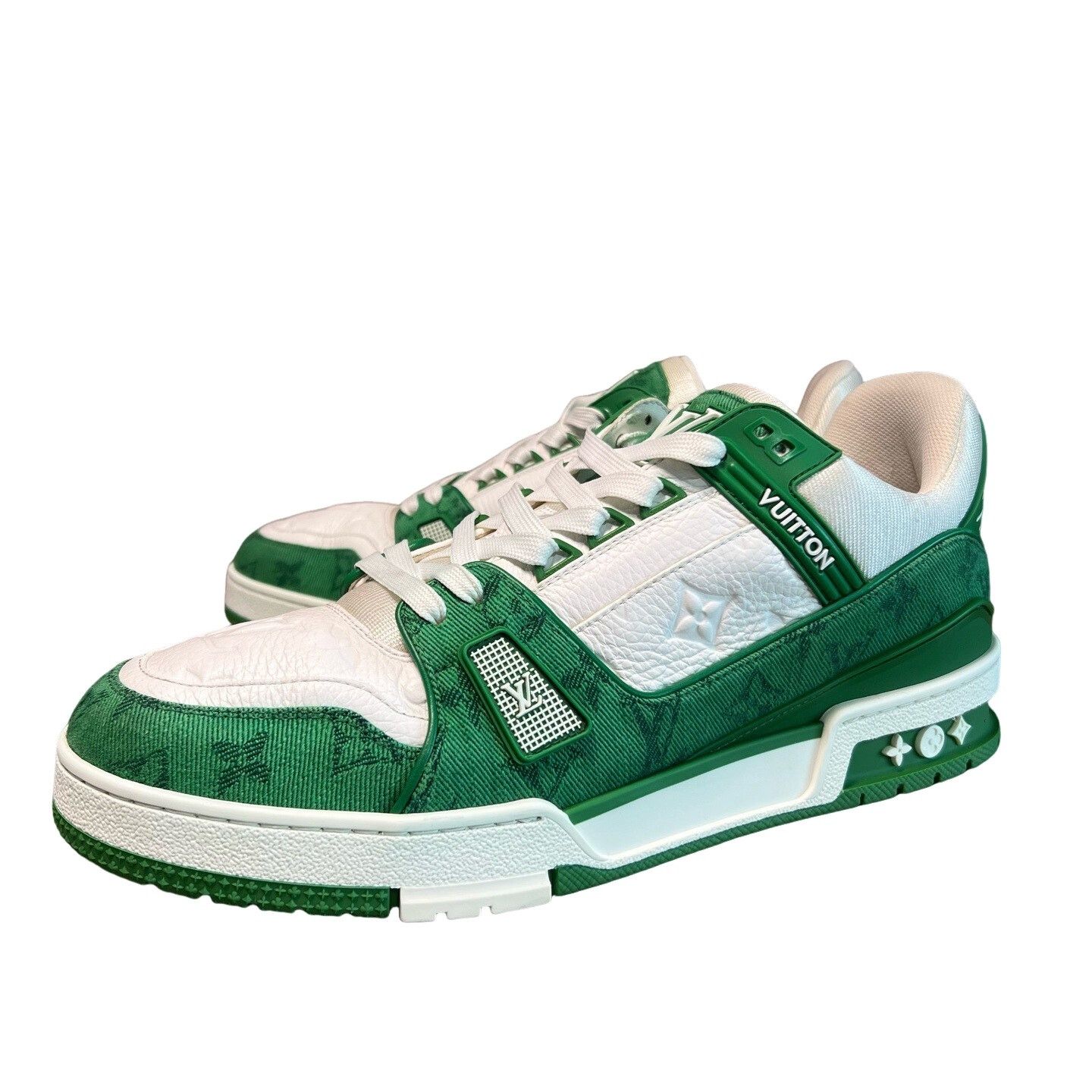 Louis Vuitton Louis Vuitton White Green Denim Trainer Sneakers US 10 Size US 10 / EU 43 - 1 Thumbnail