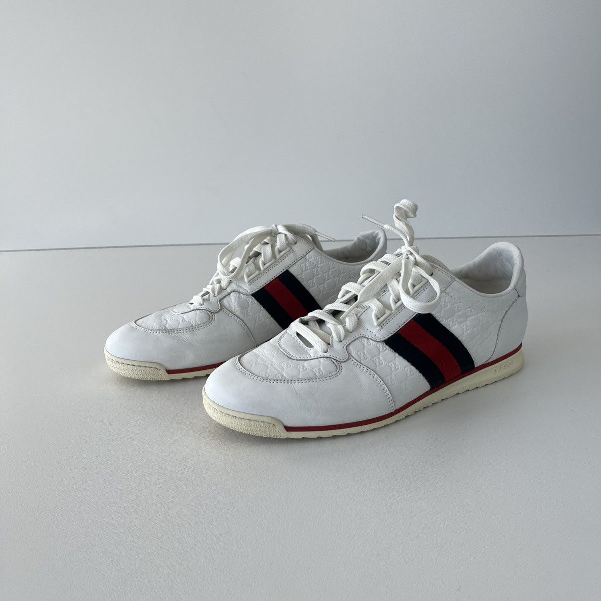 Gucci Gucci Web Leather Monogram Vintage Sneakers White 233334 Size US 7.5 / EU 40-41 - 1 Thumbnail