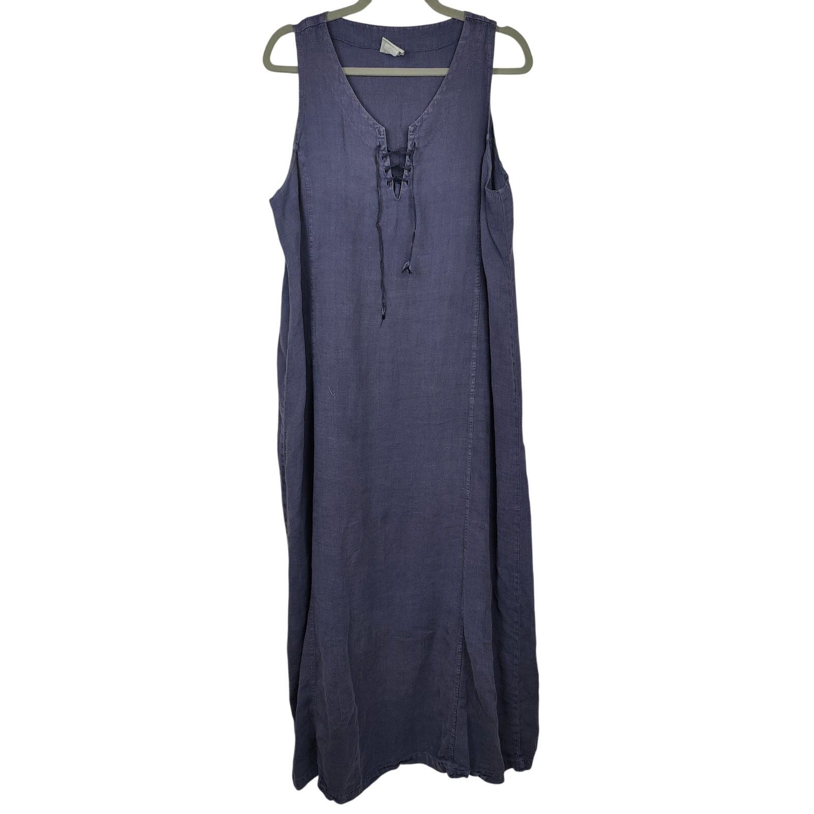 Other Vintage Varsity Linen Maxi Dress Womens Large Navy Blue Size L / US 10 / IT 46 - 1 Thumbnail