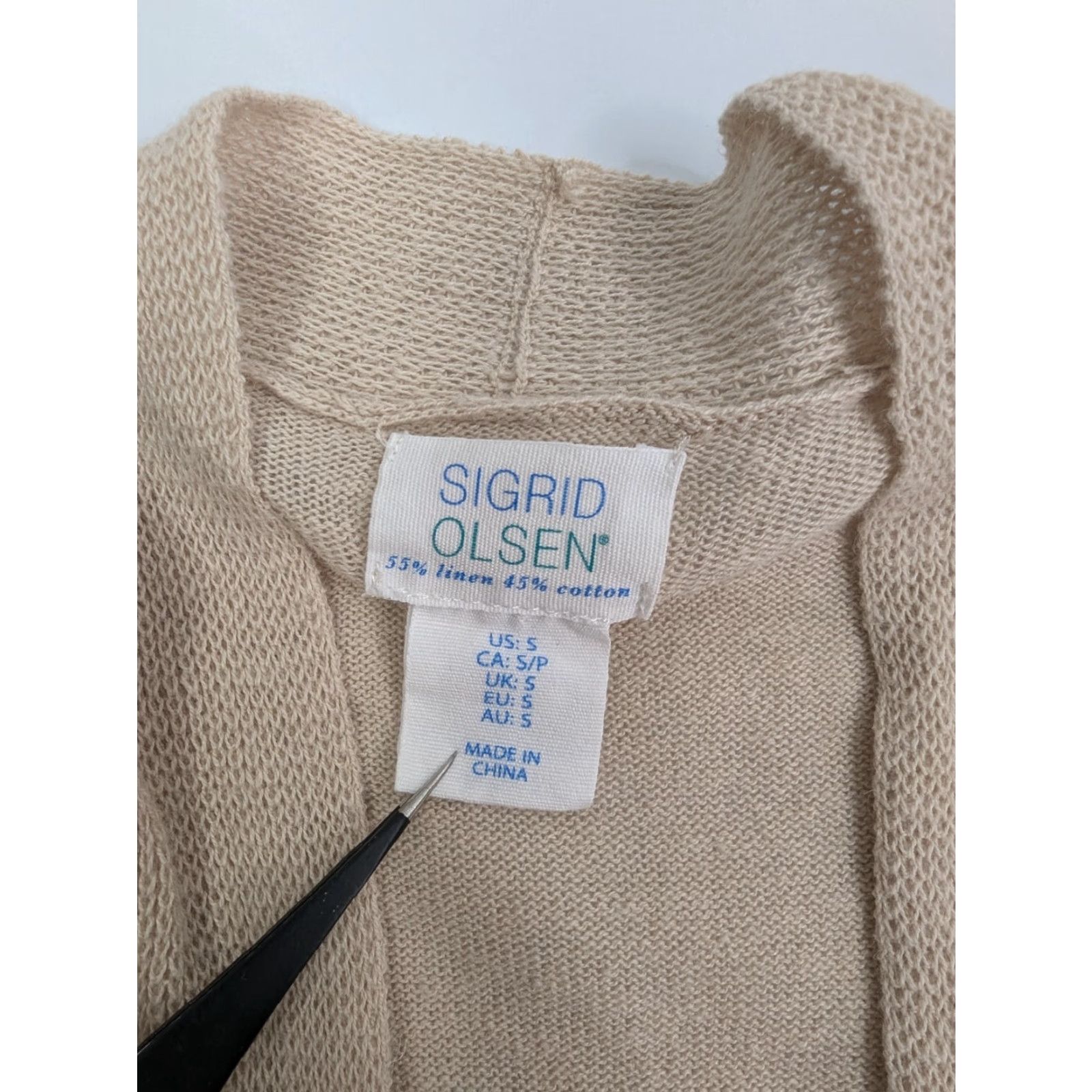 Vintage Sigrid Olsen Cardigan Women's Linen Cotton Blend Beachy Open Sweater Size S Beige Long Sleeve Pockets Size S / US 4 / IT 40 - 6 Thumbnail