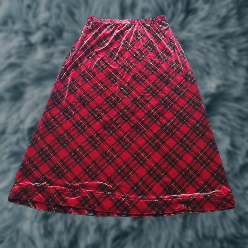 Coldwater Creek Coldwater Creek A-Line Skirt Womens PM Multicolor Plaid Velvet Pull On Casual Midi Size PM Womens Size 32" / US 10 / IT 46 - 1 Thumbnail