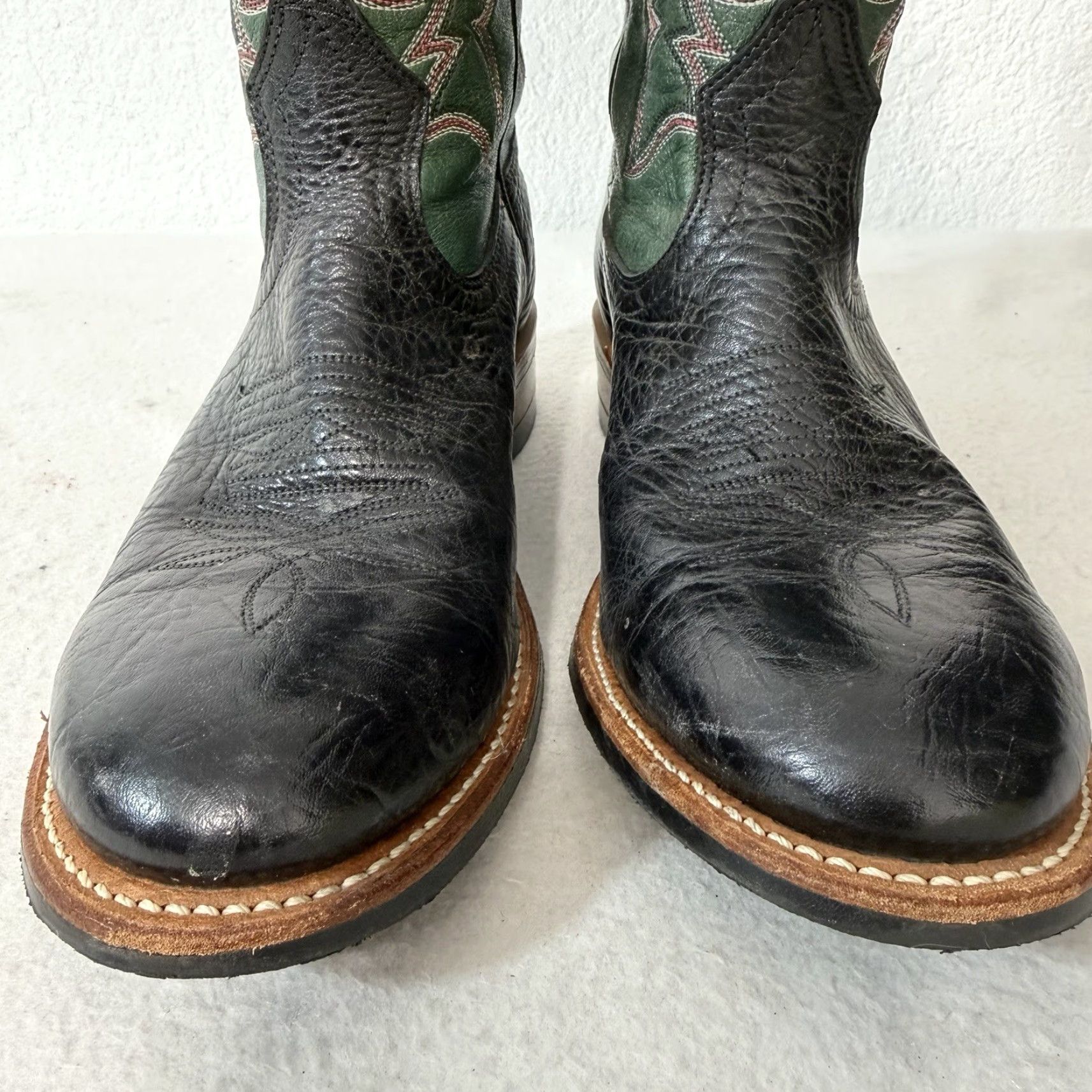 Vintage Boulet Cowboy Boots Green Black Mens Size 9 C Leather Almond Toe Western Boots Men’s Shoes US 9 Green Boulet Cowboy Theme Boots Size US 9 / EU 42 - 6 Thumbnail