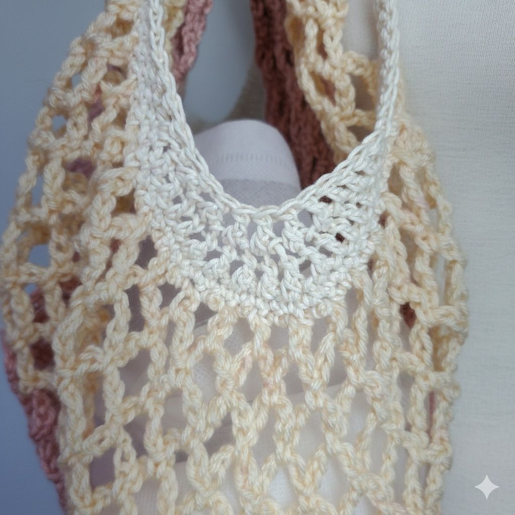 Handmade Farmers Market Bag Purple Handmade Crochet Net French Cotton Size ONE SIZE - 7 Thumbnail